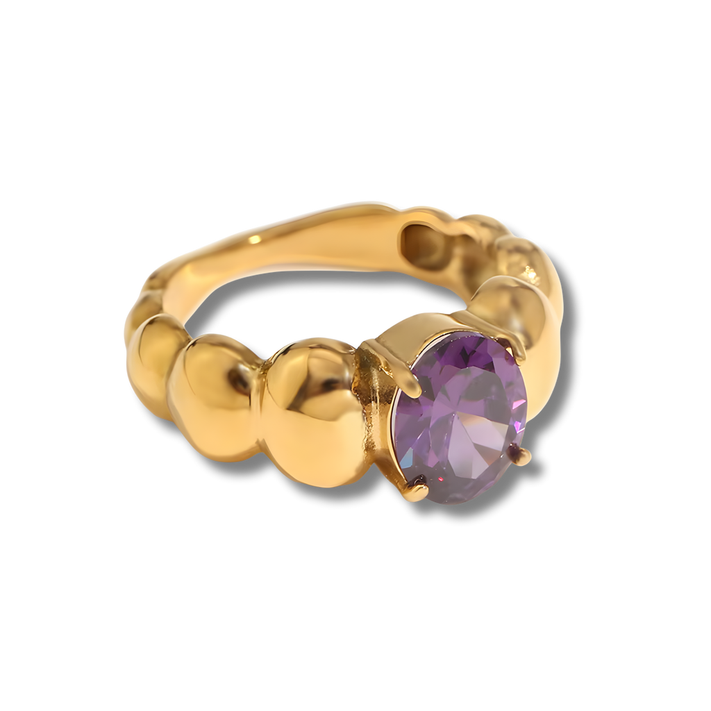 Anillo Beads Solitario Morado