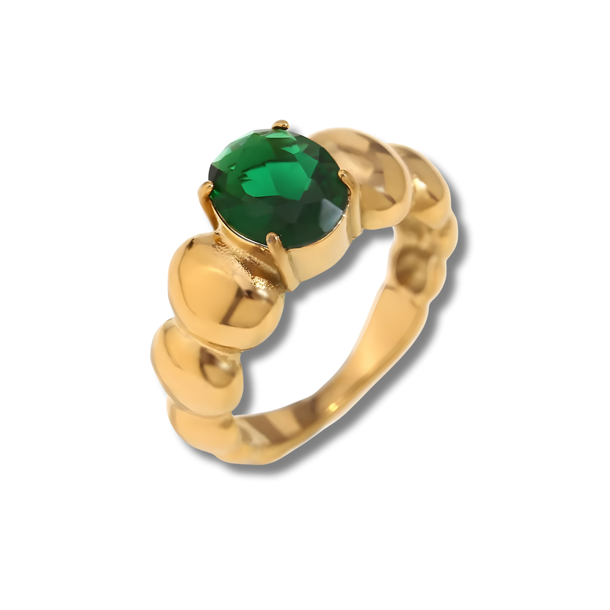 Anillo dorado con piedra verde de Joyería BRIORA