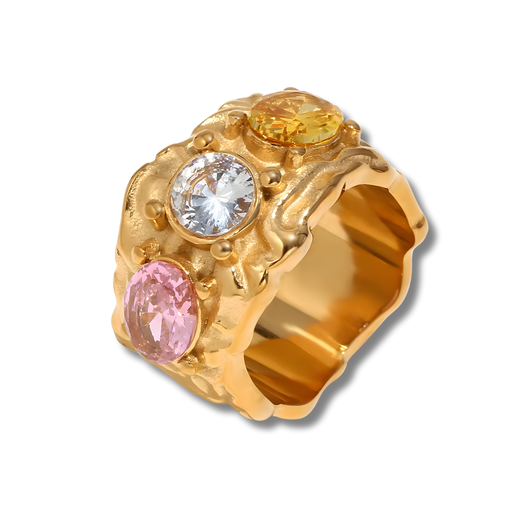 Anillo Relieve Prisma Dorado