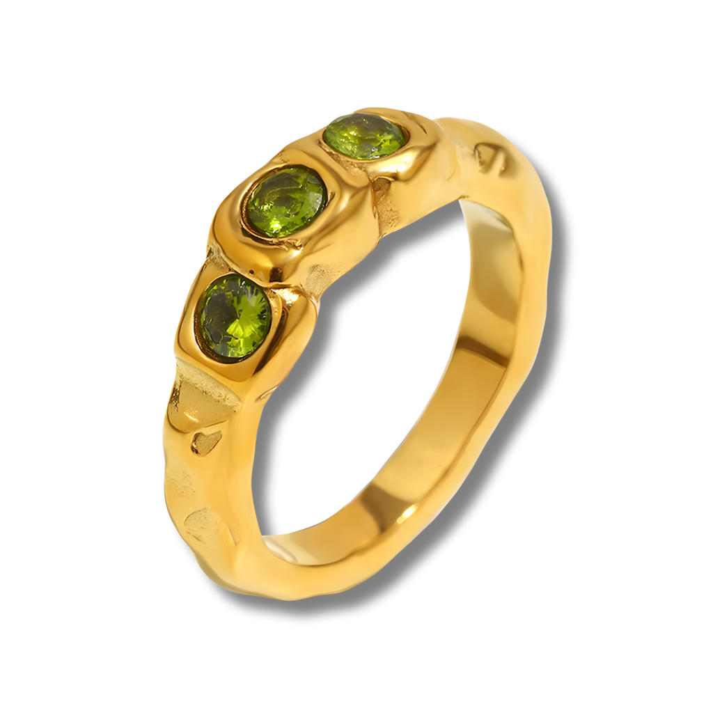 Anillo Tríada Verde Vintage Dorado