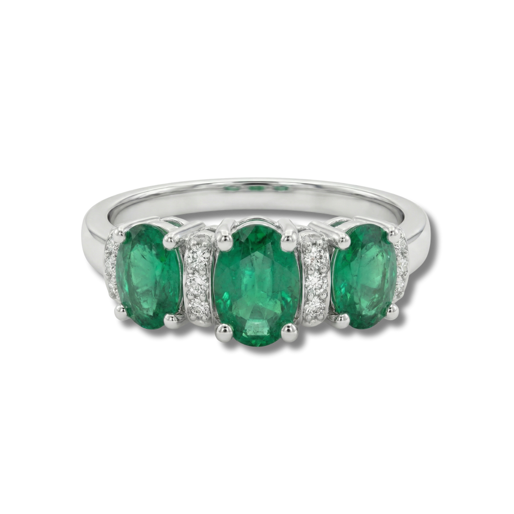Anillo Triple Esmeralda y Diamantes