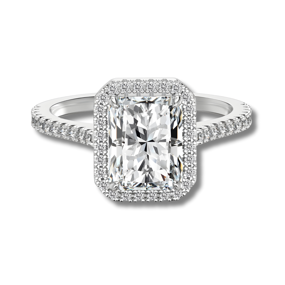 Anillo Venus con moissanita talla radiant y halo en plata 925