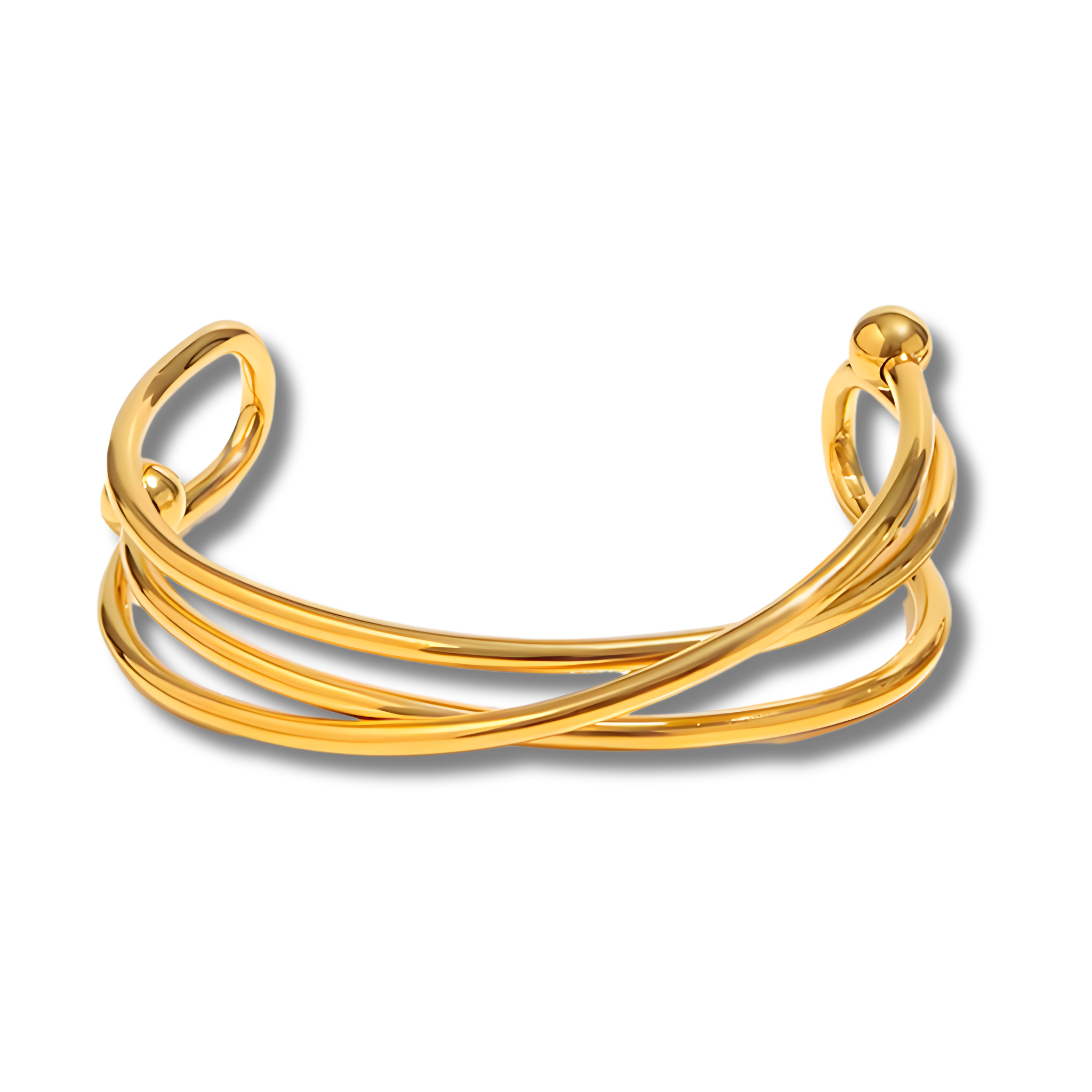 Brazalete Dúo Entrecruzado Gold de Joyería BRIORA, diseño abierto