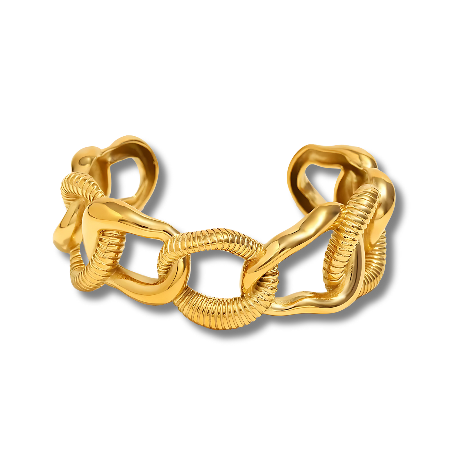 Brazalete Eslabón Gold de BRIORA, cuff abierto con eslabones en dorado