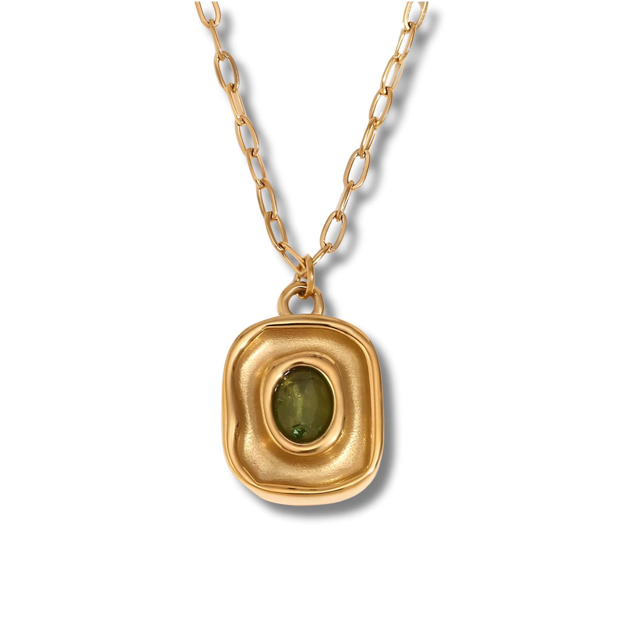 Collar Óvalo Verde Relieve Dorado