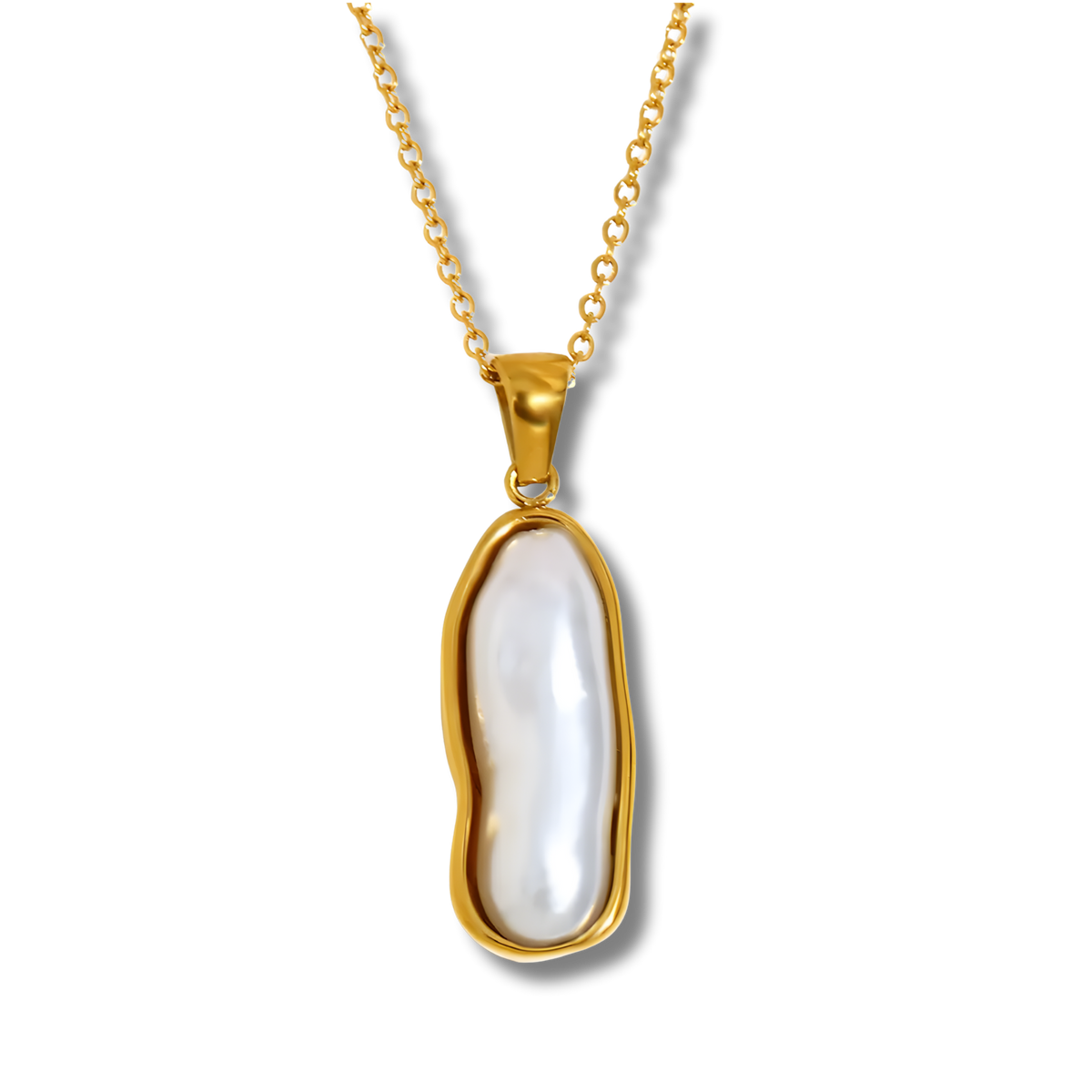 Collar de perla moderno con colgante alargado en dorado