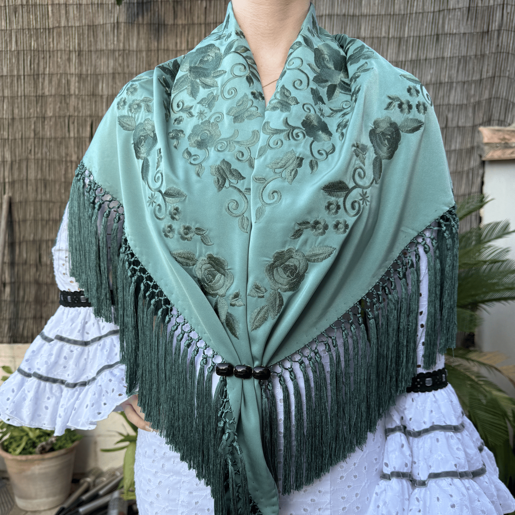 Mantón Granaína Monocolor Verde Menta