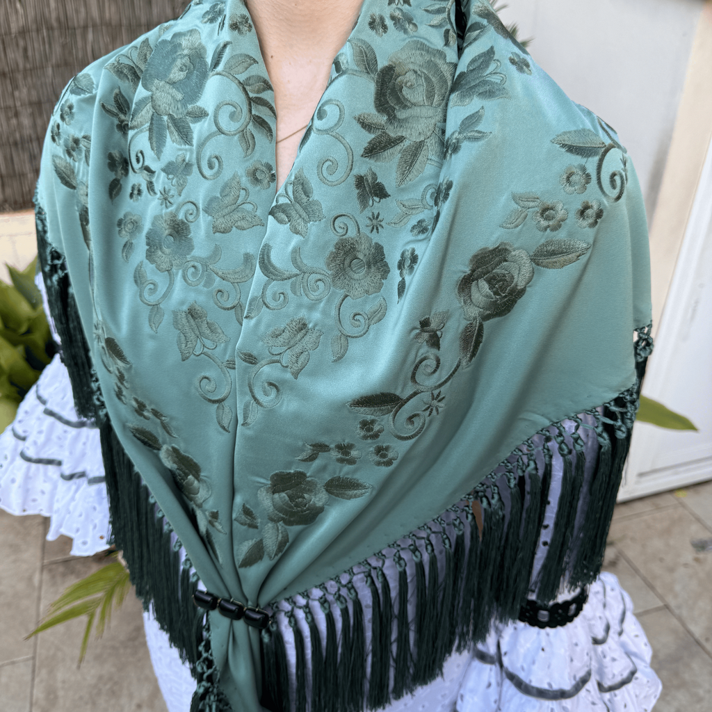 Mantón Granaína Monocolor Verde Menta
