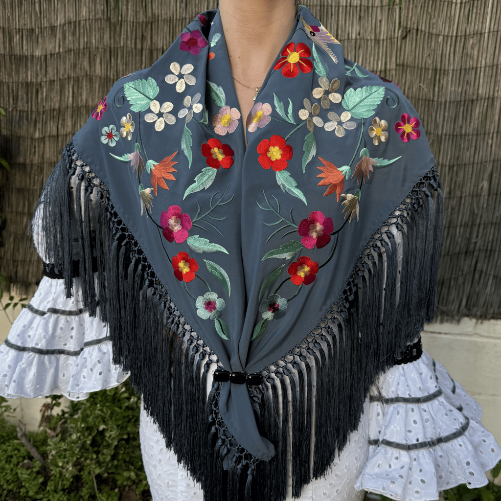Mantón Malagueña Grande Azul Petróleo