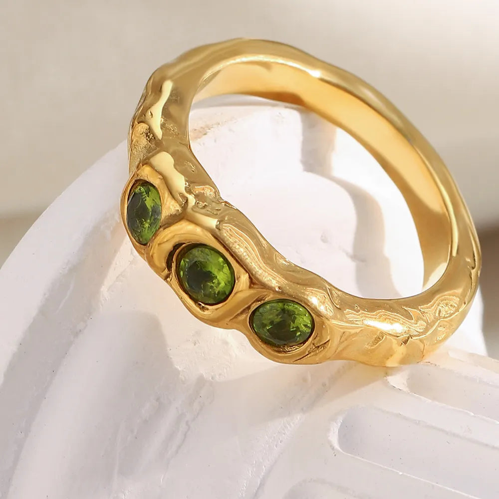 Anillo Tríada Verde Vintage Dorado