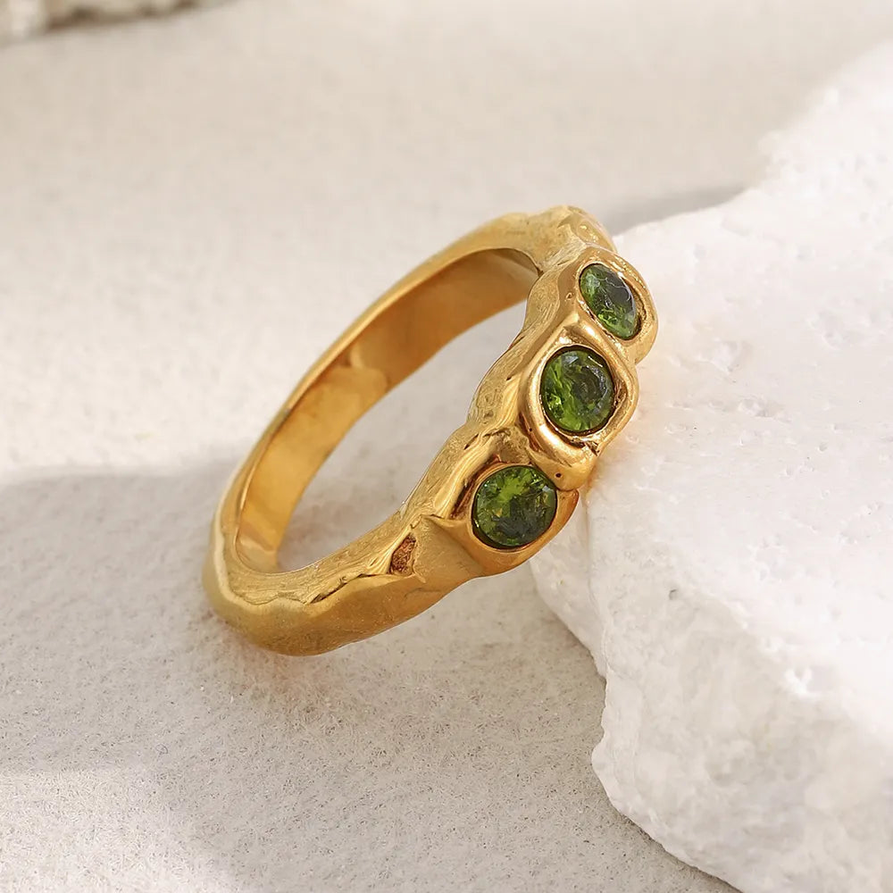 Anillo Tríada Verde Vintage Dorado