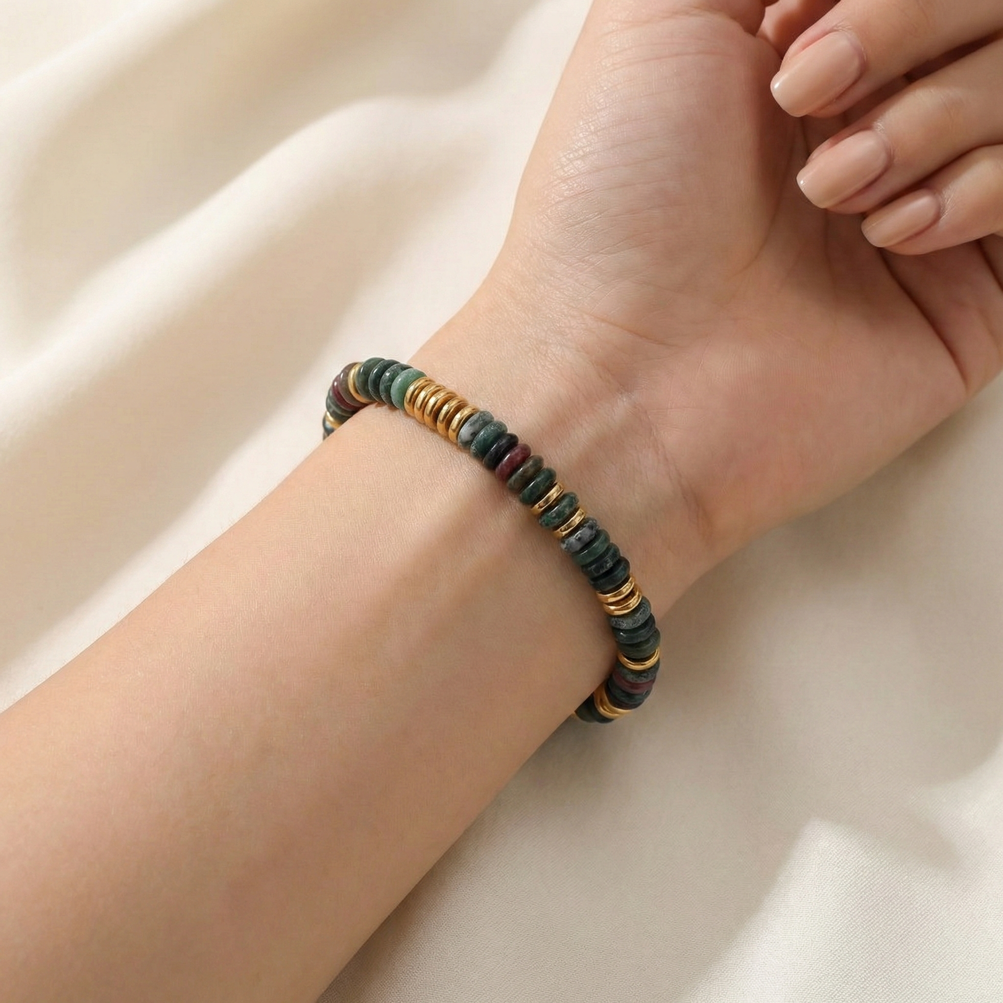 Pulsera Calm Grey Green Stone