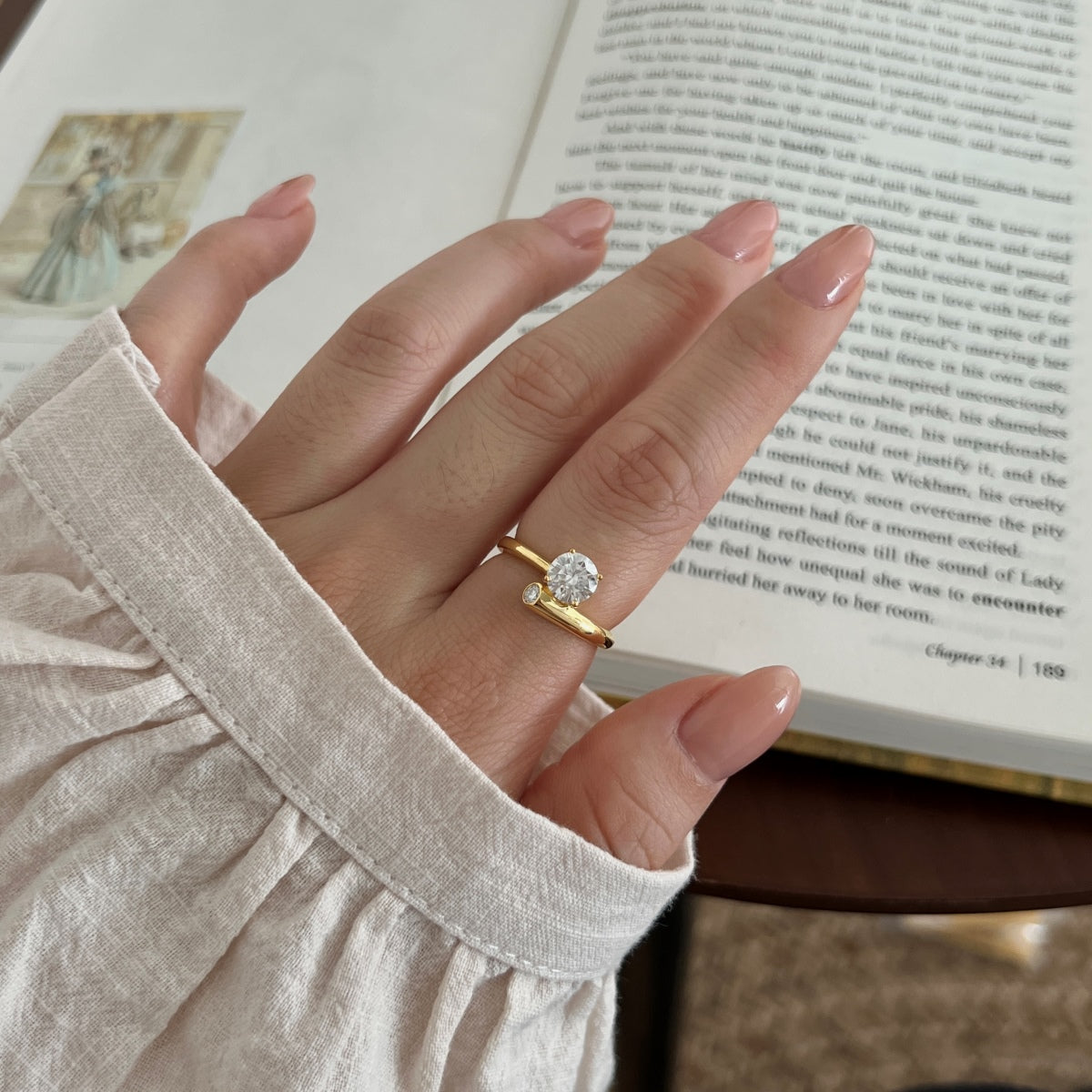 Anillo solitario de moissanitas 1,08 ct dorado