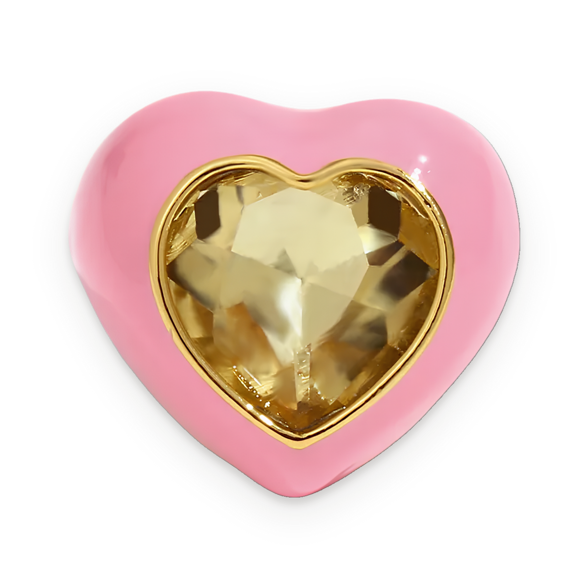 Anillo con corazón de citrino en acero dorado