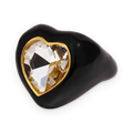 Anillo con corazón de cristal facetado en acero dorado