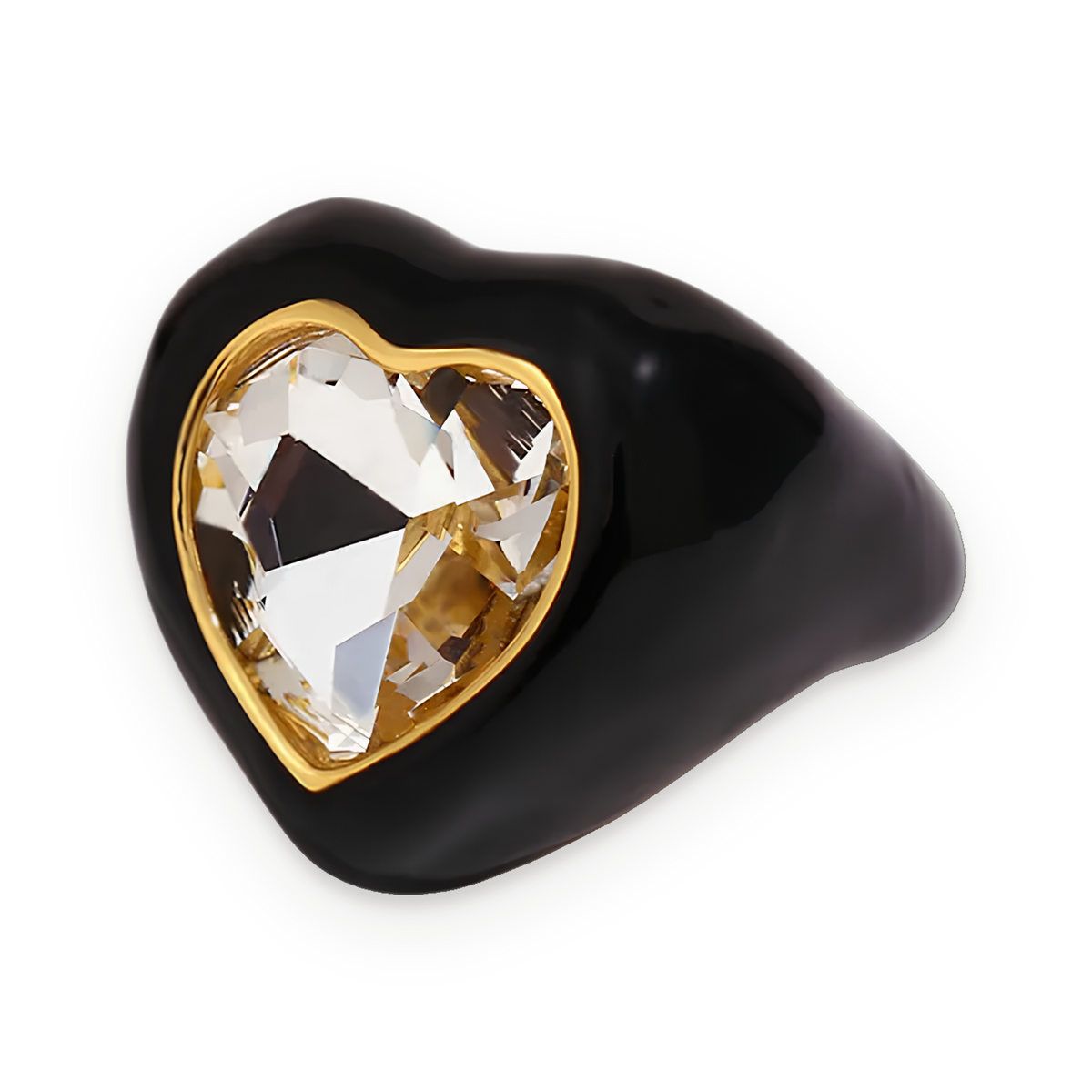Anillo con corazón de cristal facetado en acero dorado
