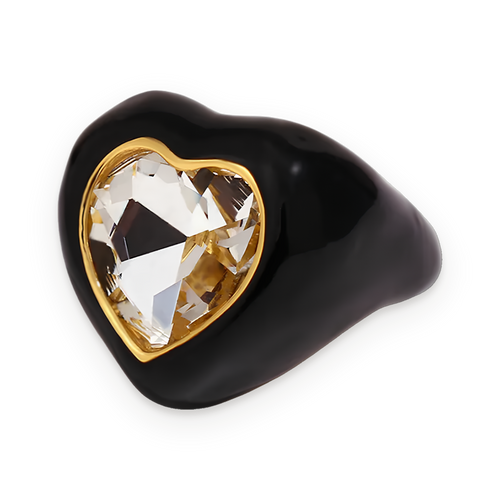 Anillo con corazón de cristal facetado en acero dorado