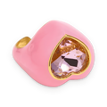 Anillo con corazón de cristal facetado en acero dorado