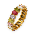 Anillo de banda completa de circonitas de colores en acero dorado