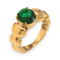 Anillo solitario de piedra verde en acero dorado