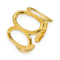 Anillo abierto de tres óvalos en acero dorado
