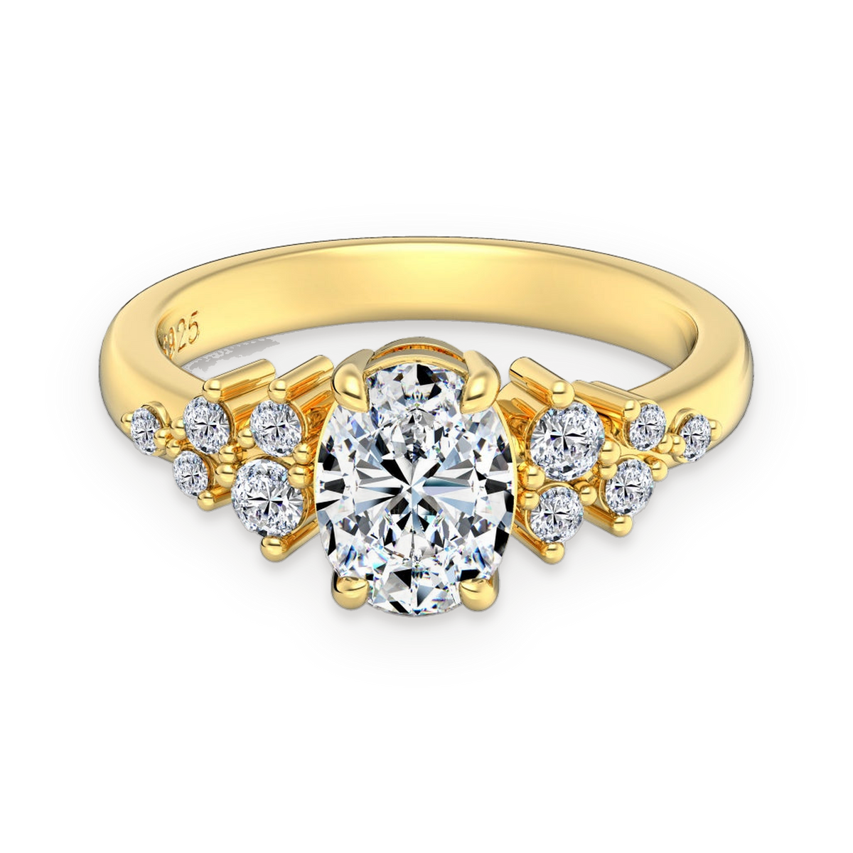 Anillo de centro ovalado y laterales de moissanitas 1,5 ct dorado