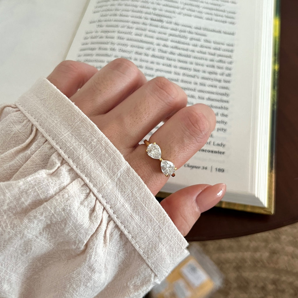 Anillo abierto de moissanitas 2,5 ct dorado