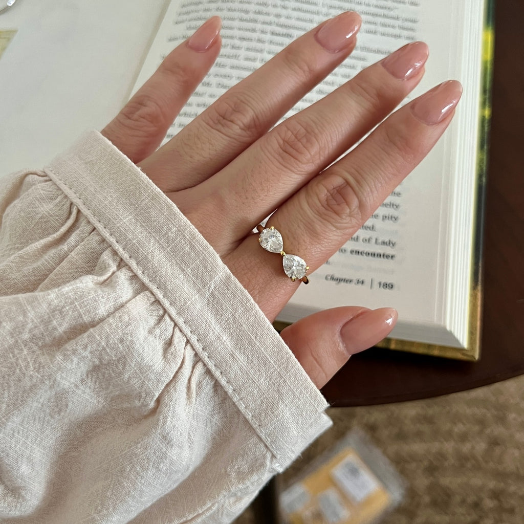 Anillo abierto de moissanitas 2,5 ct dorado