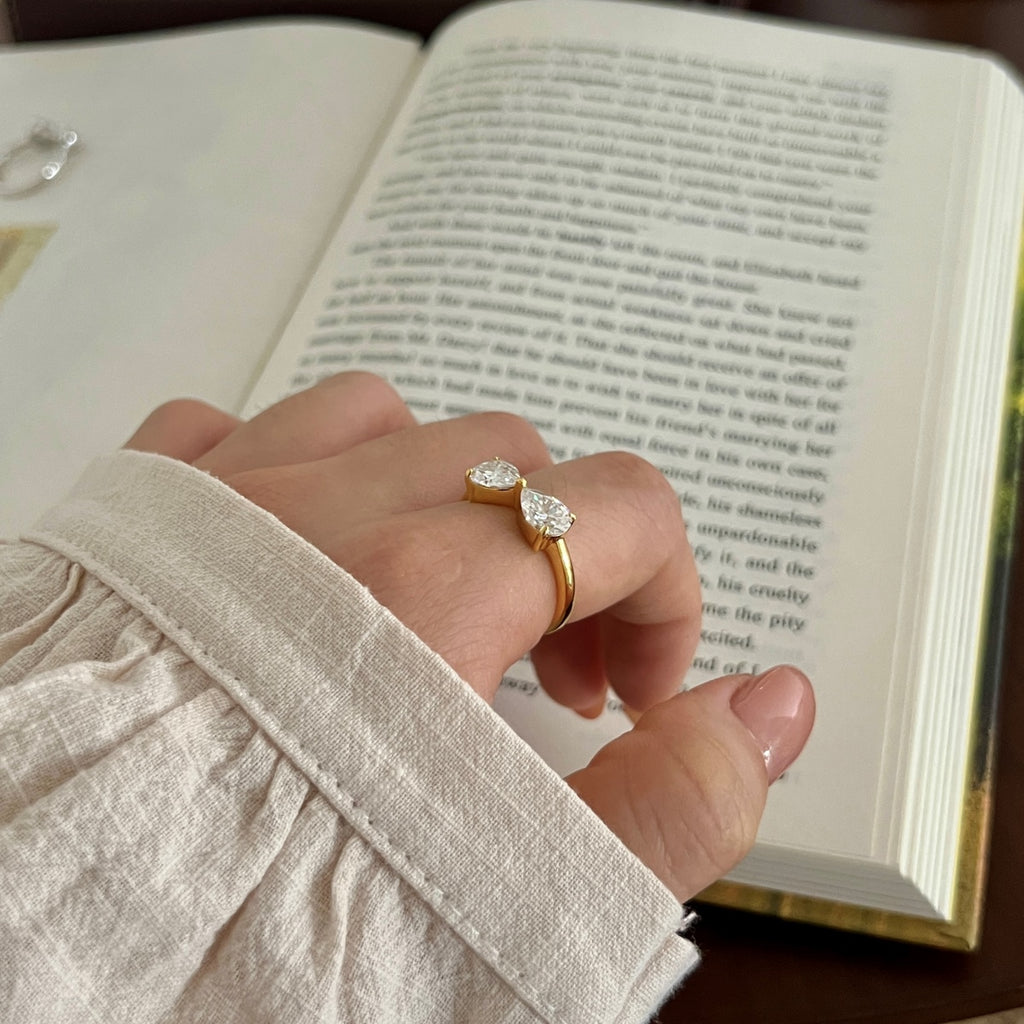 Anillo abierto de moissanitas 2,5 ct dorado