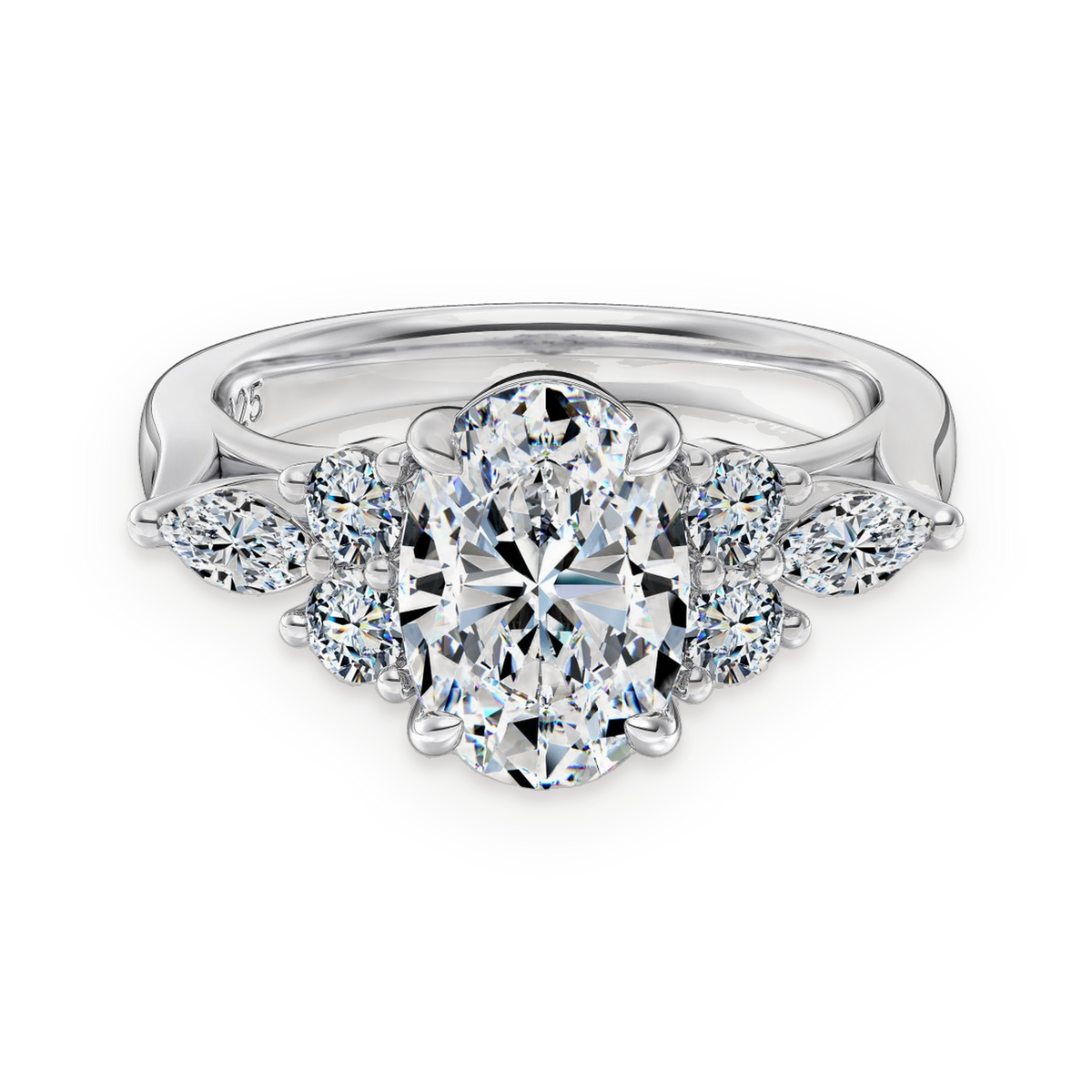 Anillo de tres piedras de moissanita 2,5 ct en plata