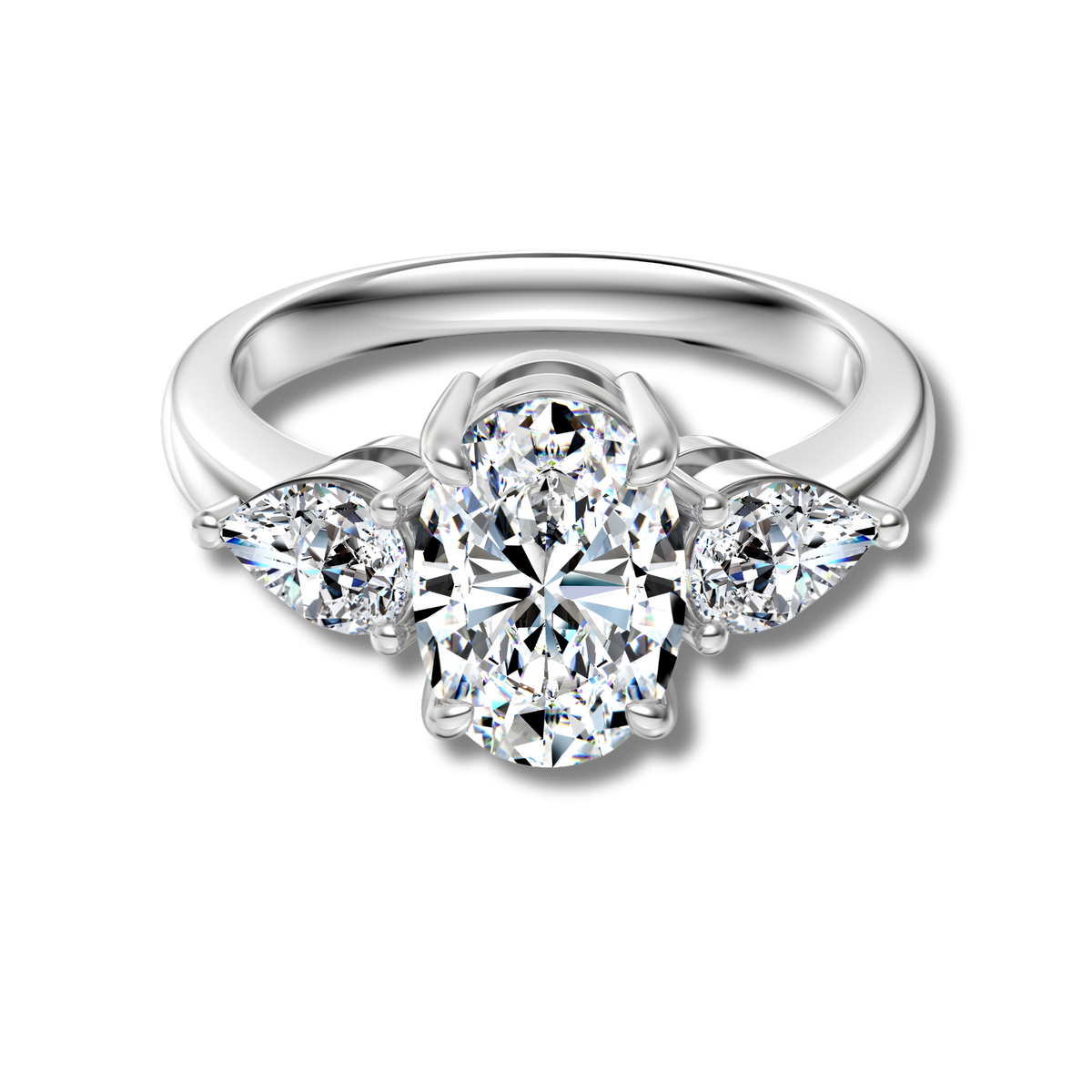 Anillo de tres piedras de moissanitas en plata