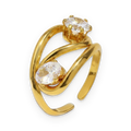 Anillo abierto de circonitas en acero dorado