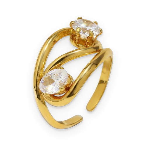 Anillo abierto de circonitas en acero dorado