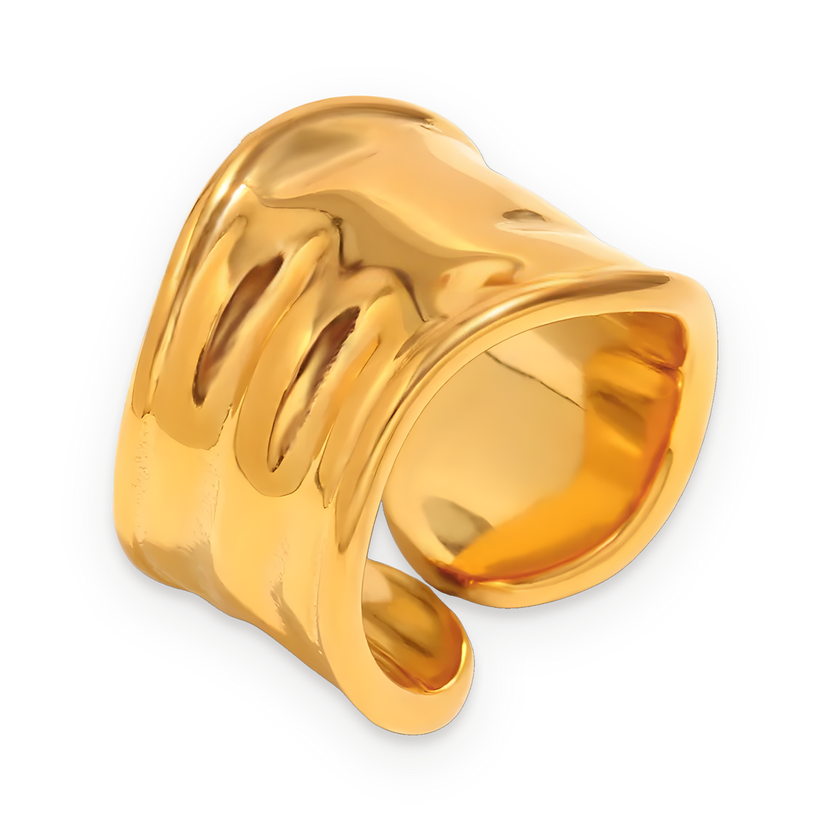 Anillo ancho escultórico en acero dorado