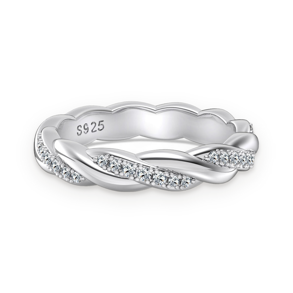 Anillo entrelazado de moissanitas 0,01 ct en plata