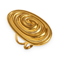 Anillo ovalado de diseño espiral en acero dorado