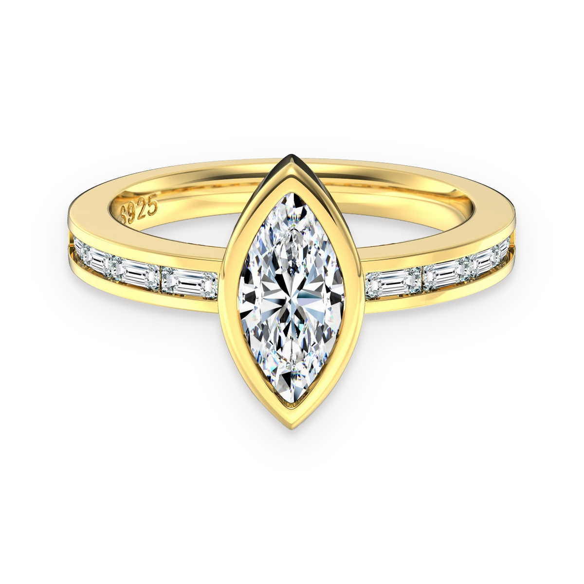 Anillo marquesa de moissanitas 1 ct dorado