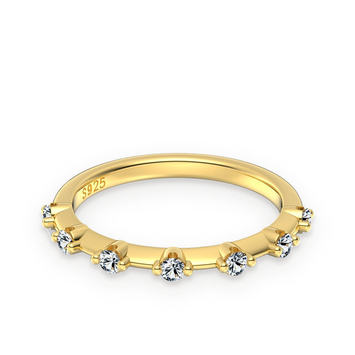 Anillo media alianza de moissanitas 0,03 ct dorado