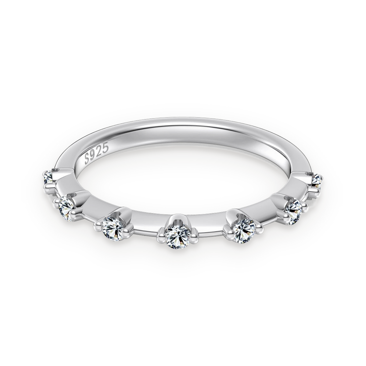 Anillo media alianza de moissanitas 0,03 ct en plata