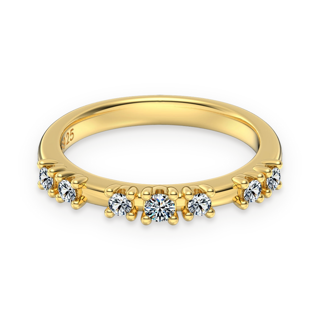 Anillo media alianza de moissanitas 0,06 ct dorado
