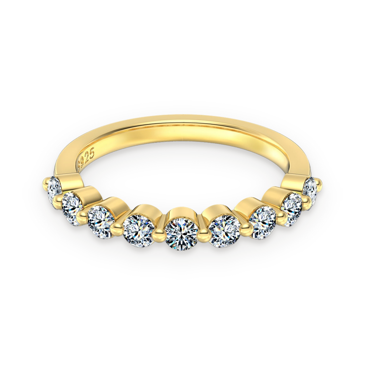 Anillo media alianza de moissanitas 0,07 ct dorado