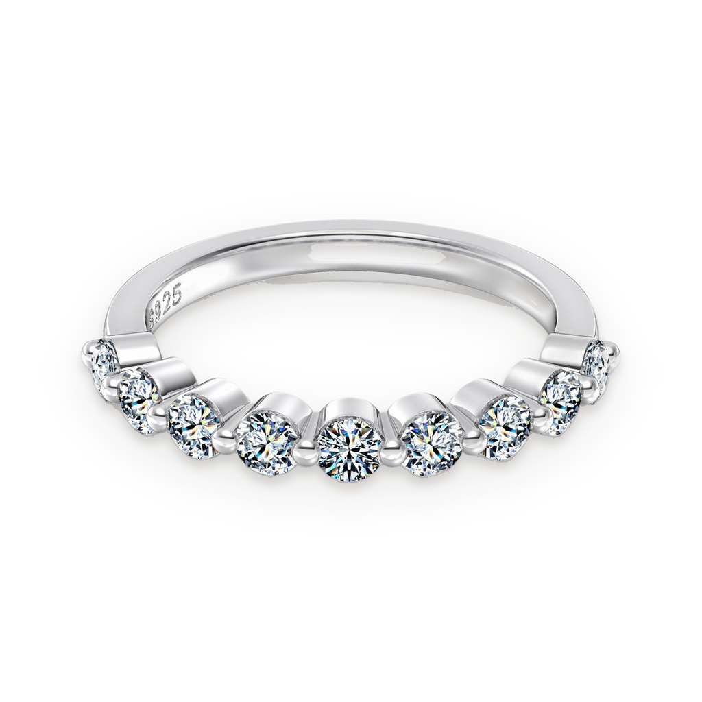 Anillo media alianza de moissanitas 0,07 ct en plata