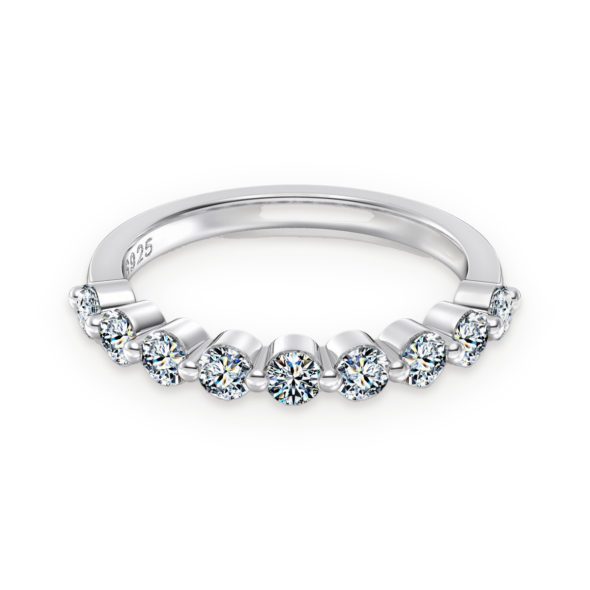 Anillo media alianza de moissanitas 0,07 ct en plata