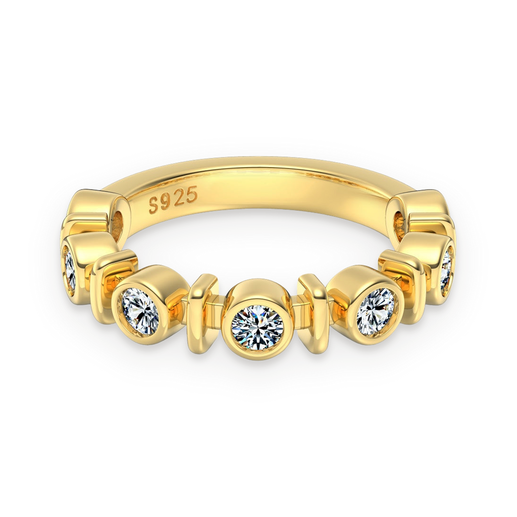 Anillo media alianza de moissanitas 0,08 ct dorado