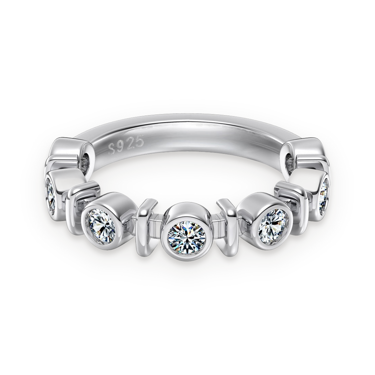 Anillo media alianza de moissanitas 0,08 ct en plata