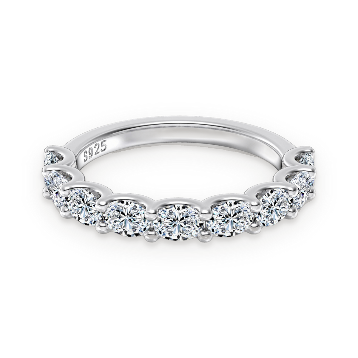 Anillo media alianza de moissanitas 0,2 ct en plata