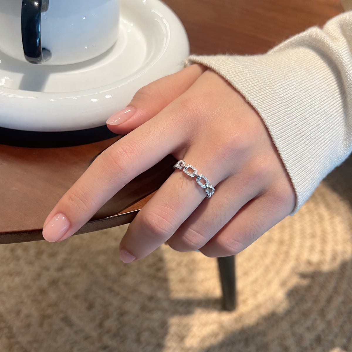 Anillo de cadena de moissanitas 0,4 ct en plata
