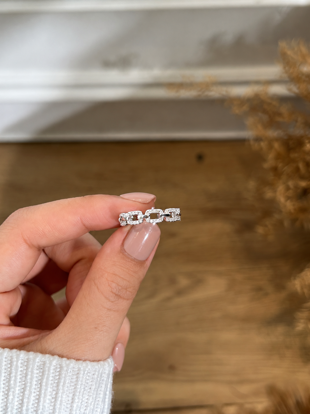 Anillo de cadena de moissanitas 0,4 ct en plata