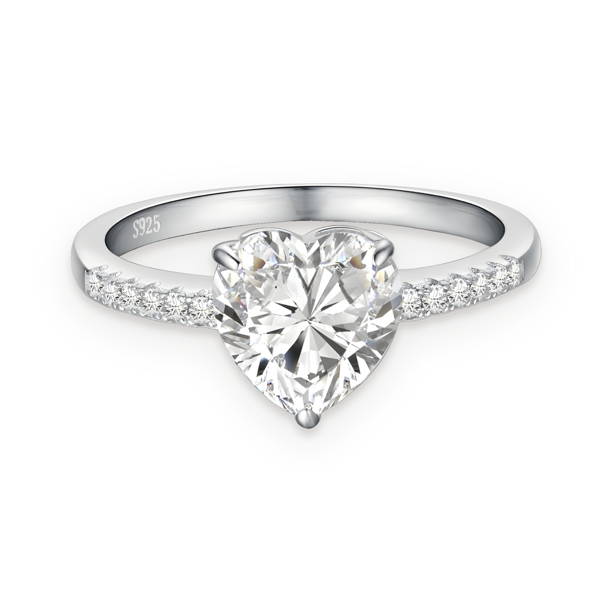 Anillo con corazón de moissanita 2 ct en plata