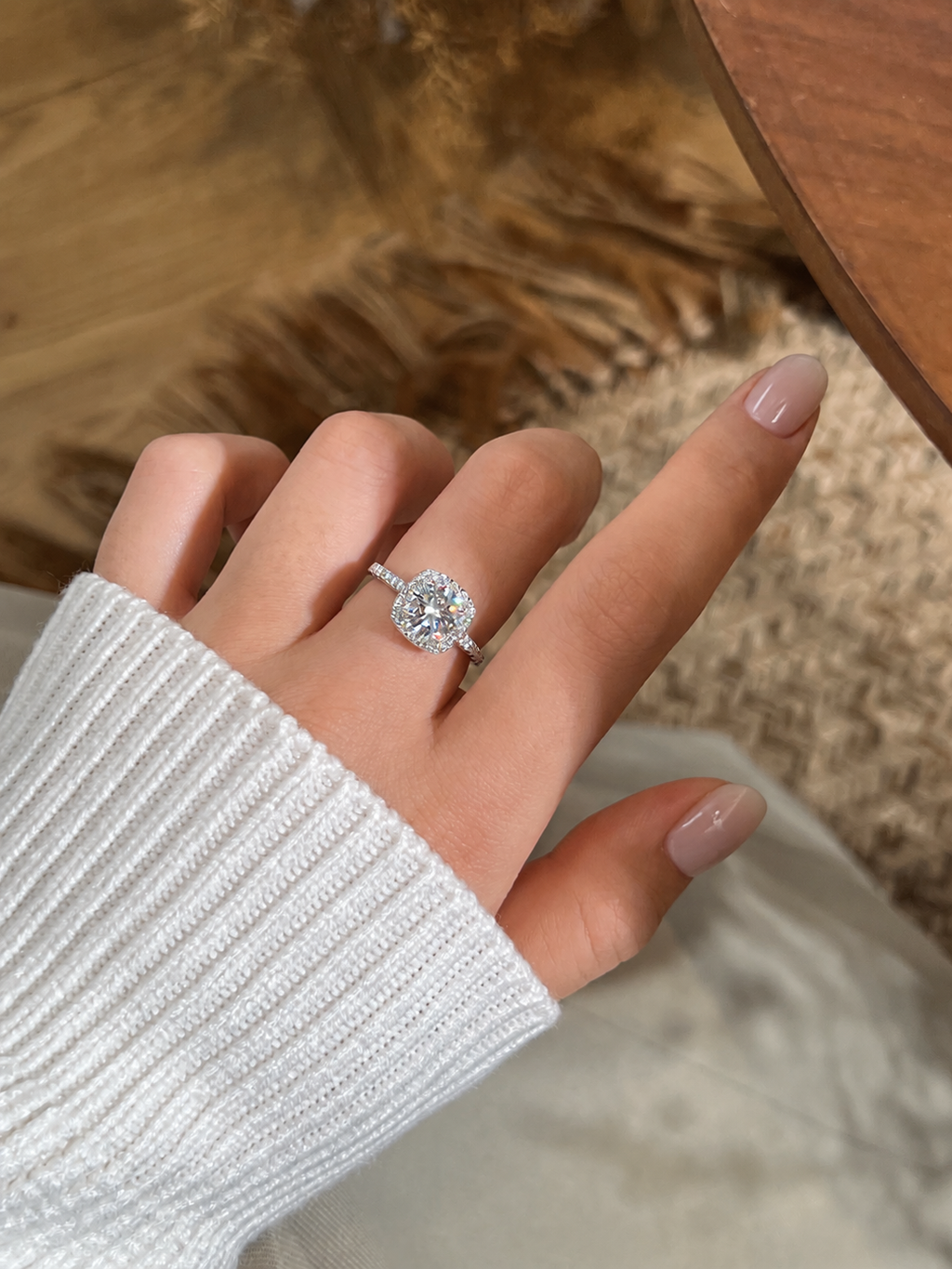 Anillo halo de moissanitas 1,2 ct en plata